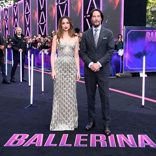 LONDON, ENGLAND - MAY 22: Ana de Armas and Keanu Reeves attends the world premiere of 
