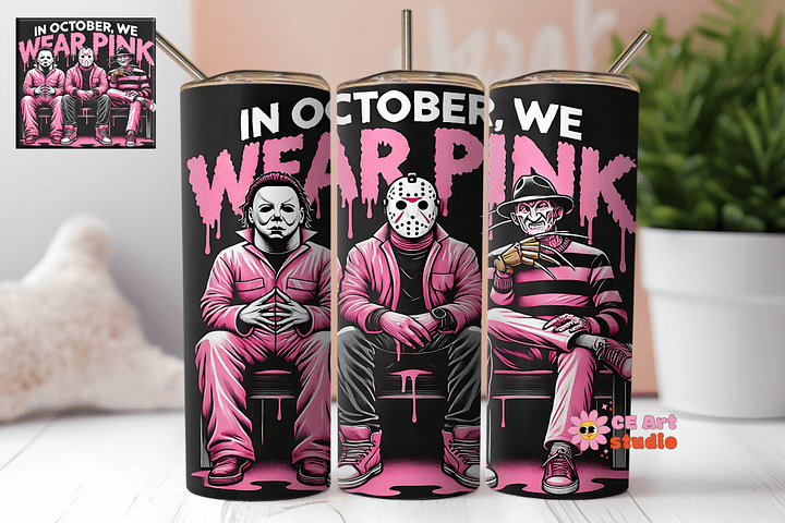 In October We Wear Pink Tumbler Wrap PNG product image (1)