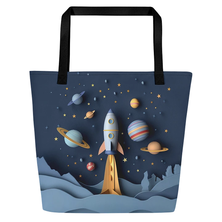 Tote Bag: Rocket Spaceship Planets Stars Playful Art Design product image (1)