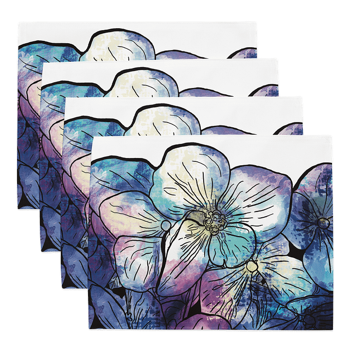 Blue & Purple Hydrangeas on White | Placemats – Set of 4 | MONIQUE FAELLA DESIGNS™ product image (1)
