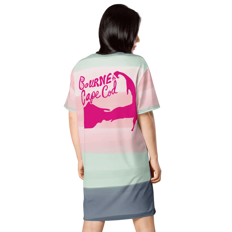 BOURNE to Cape Cod™ | Horizon Stripe T-Shirt Dress | Soft Coastal Layers | Pink, White & Gray product image (2)