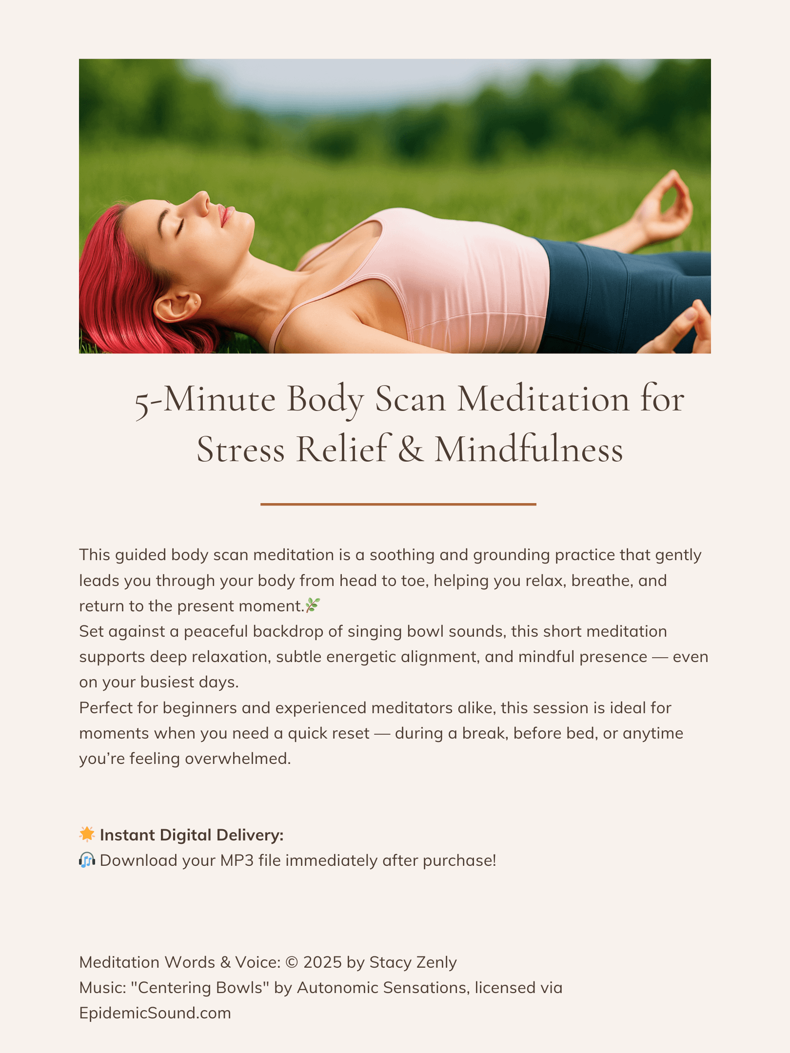 5-Minute Body Scan Meditation for Stress Relief & Mindfulness | MP3 Audio Download product image (2)