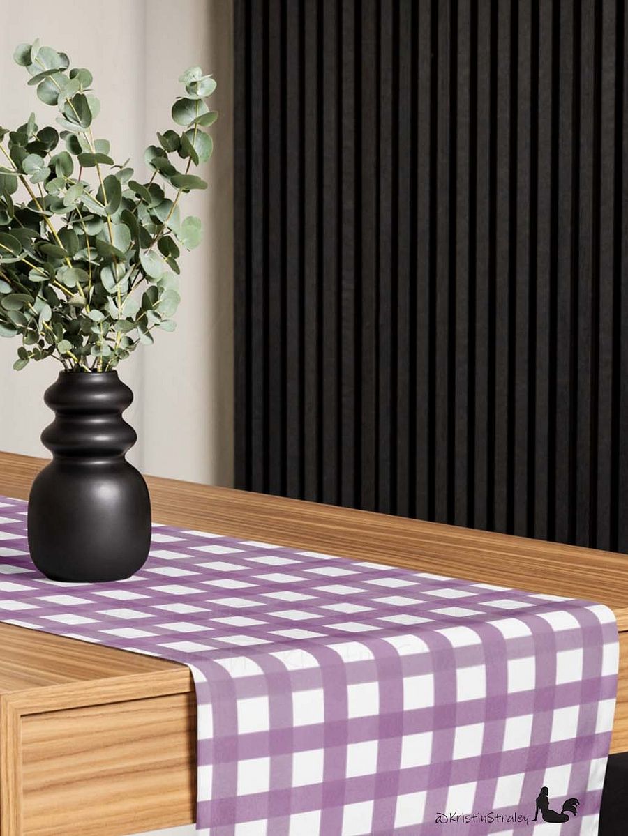 Mauve Gingham Checker on White Table Runner product image (8)