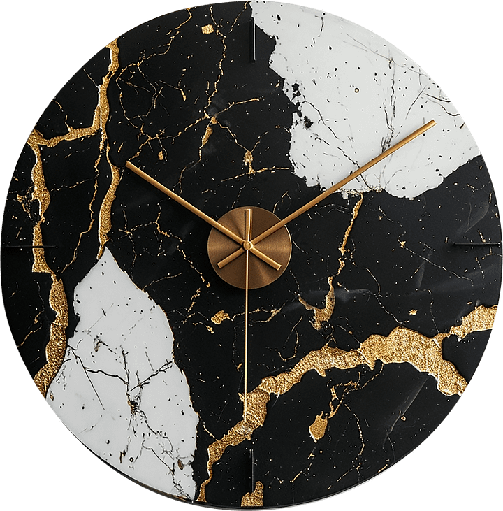 Timeless Contrast – Kintsugi Wall Clock PNG product image (1)