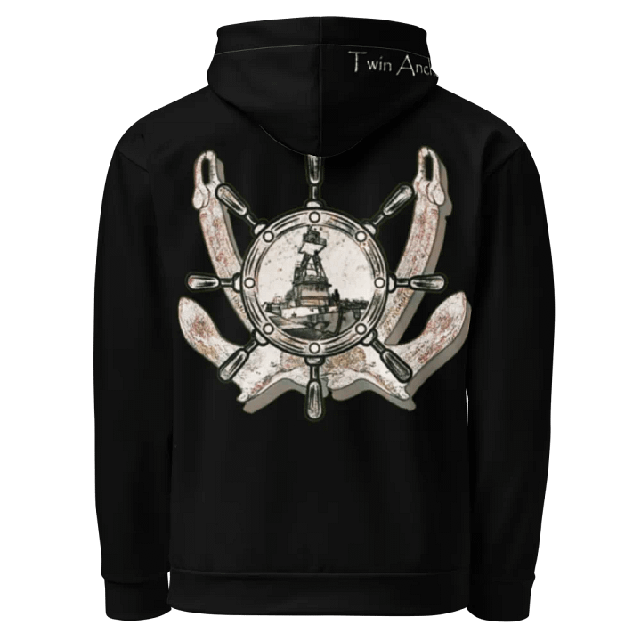 Black Twin anchor ship wheel & Tug CE Hoodie product image (1)
