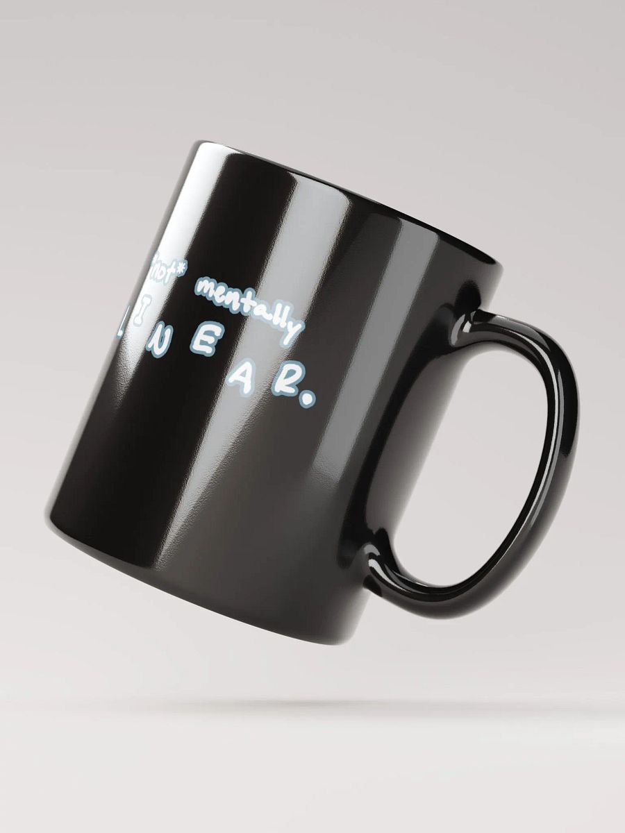 *not* mentally linear (lined design, #709AAF) glossy black mug product image (9)
