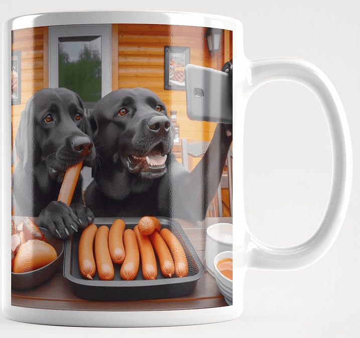 Labrador Hot Dog Selfie #Humorous Glossy White Mug product image (1)