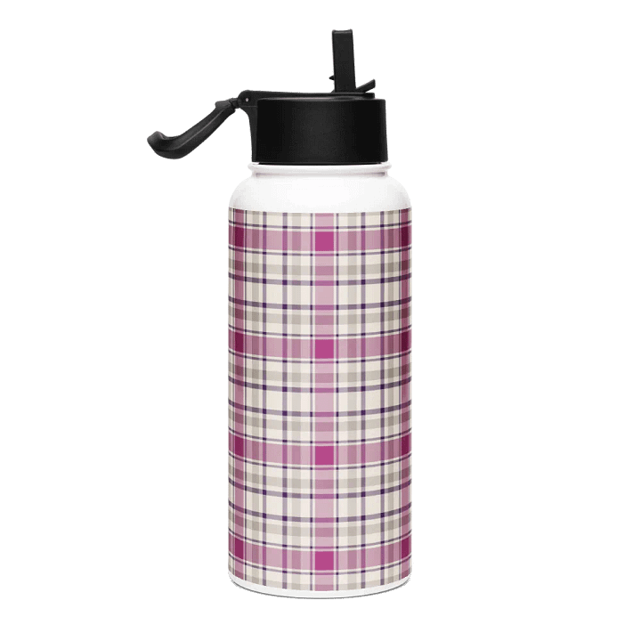 Magenta and Gray Plaid Water Bottle product image (1)