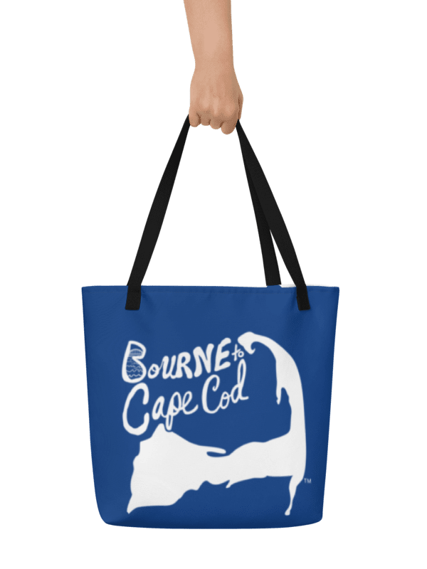 BOURNE to Cape Cod™ | Large Tote Bag with Pocket | Coastal Classic | All-Over Logo Print | White Logo on Vista Cerulean Blue product image (2)