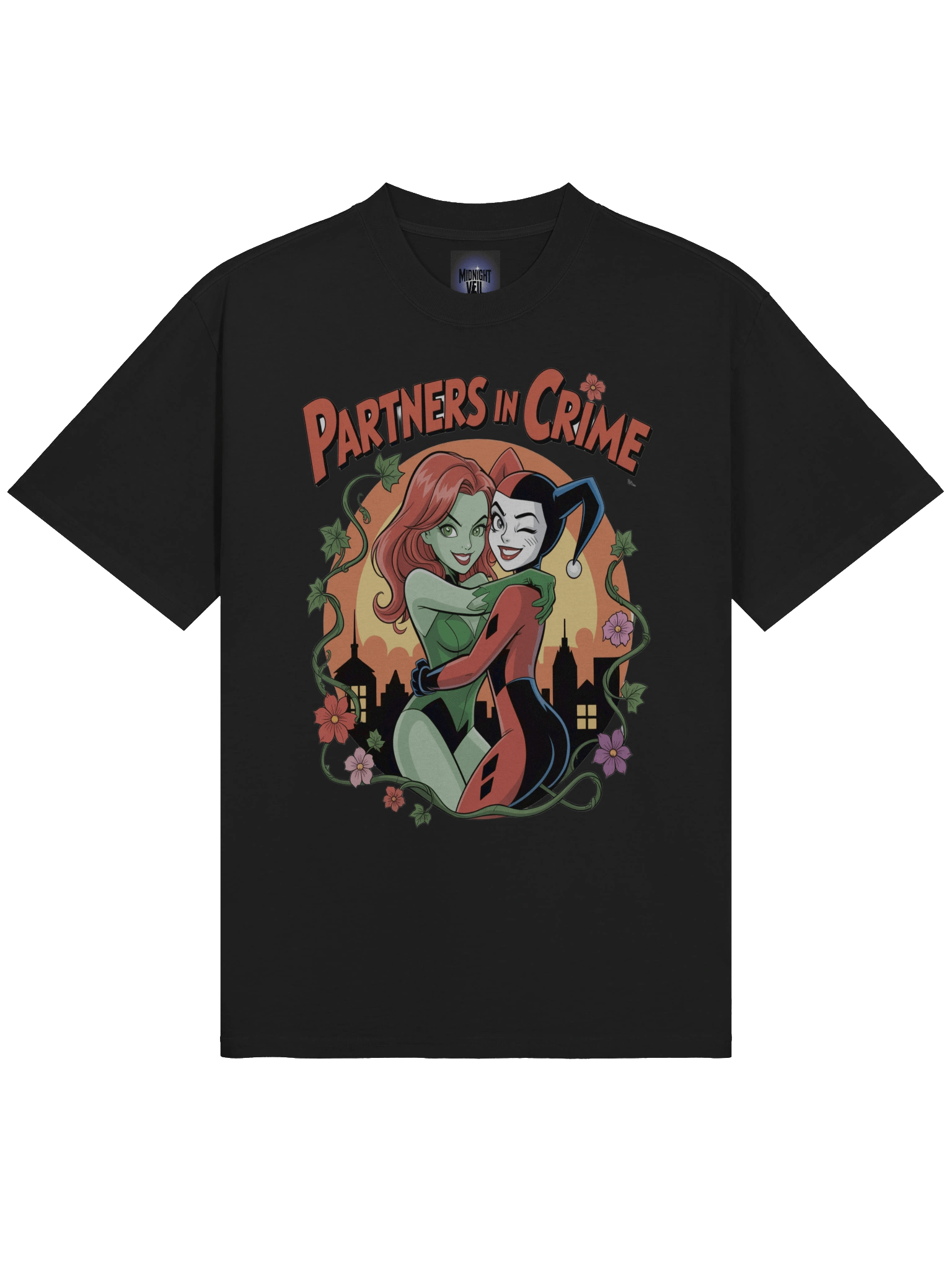 Toxic Embrace: Harley Quinn & Poison Ivy Partners in Crime Oversized Faded T-Shirt product image (5)