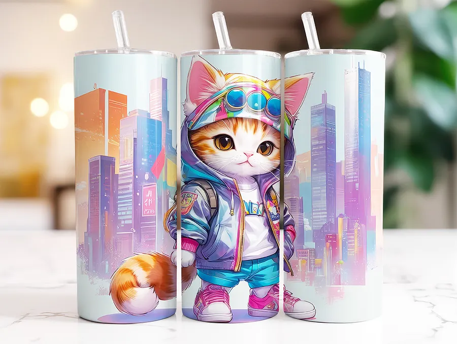 Cute City Kitty Cat 20 oz Skinny Stainless Steel Tumbler - v3 product image (2)