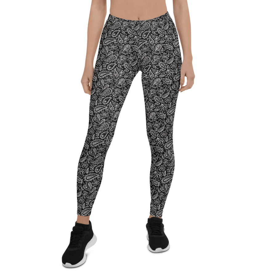 Leggings in  classy white payesley  on black design with slight sparkle. Ideal for that special event product image (1)