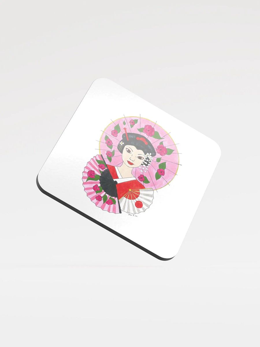 Japanese Geisha (art by Dina R.) acrylic painting - Glossed Cork Coaster product image (1)