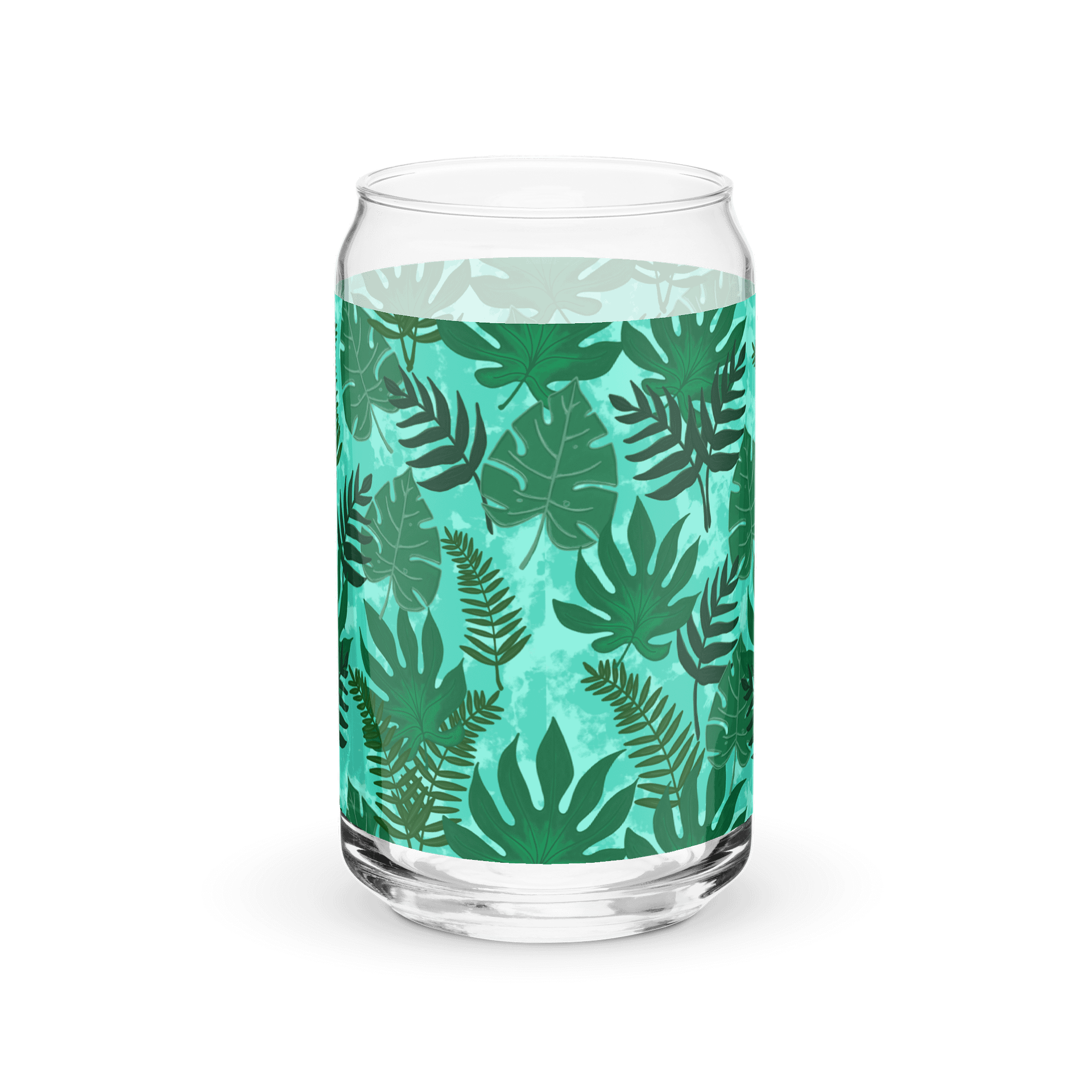 Jungle Leaves- Aqua Background Glass Tumbler product image (4)
