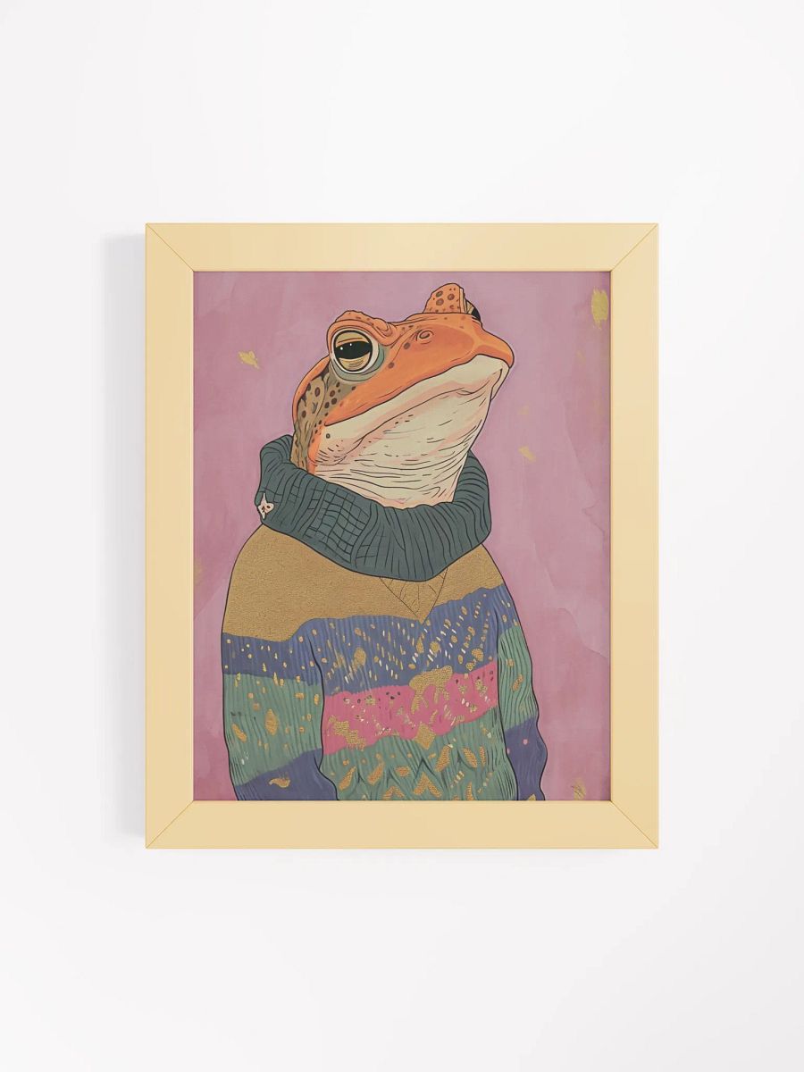 Whimsical Frog in Cozy Sweater Framed Poster product image (8)