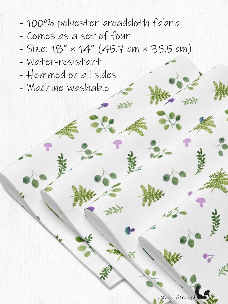 Woodland Ferns & Mushrooms on White Placemat Set product image (2)