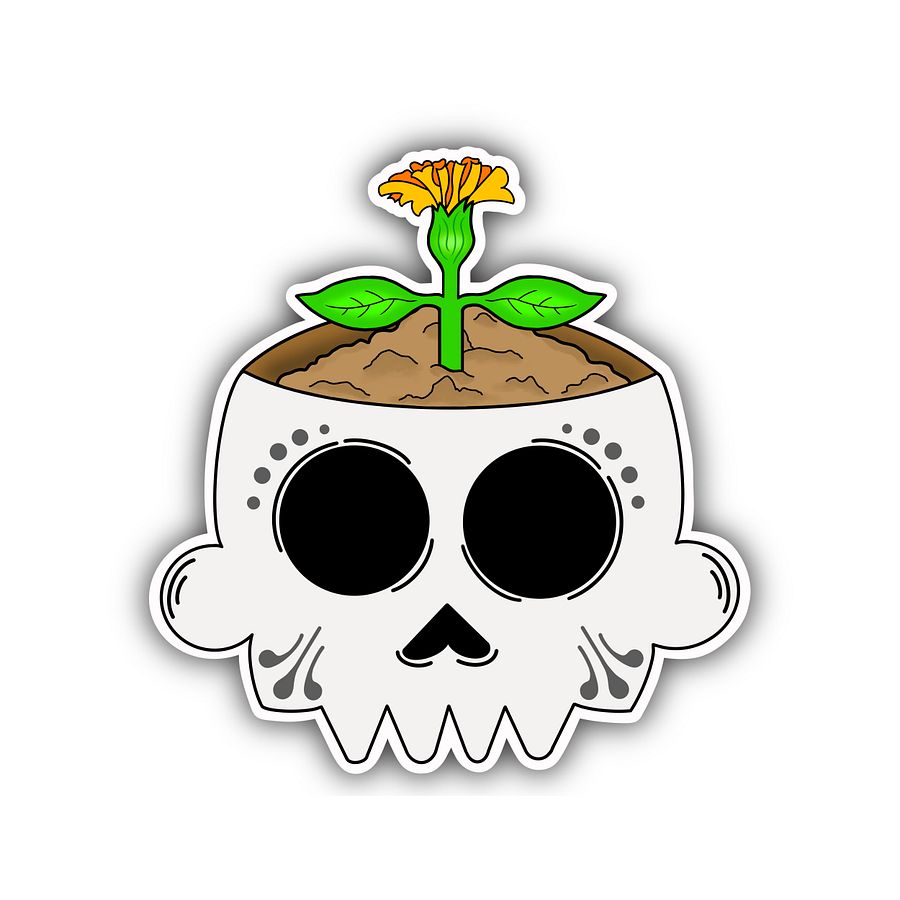 Skull Pot with Baby Marigold Sticker product image (1)