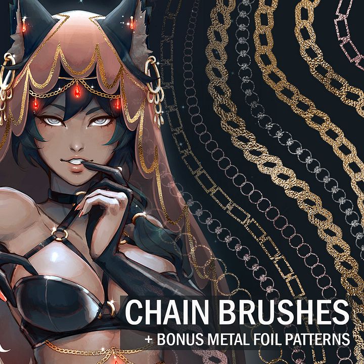 CHAIN BRUSHES + BONUS METALLIC FOIL PATTERNS FOR PHOTOSHOP product image (1)