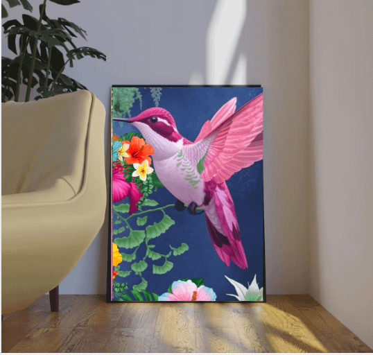 White and Pink Hummingbird Wall Art product image (6)