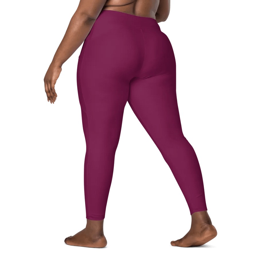 Plain Dark Burgundy Red True Summer Women's High Waisted Premium Crossover Leggings with Pockets by Treasure Pie product image (9)