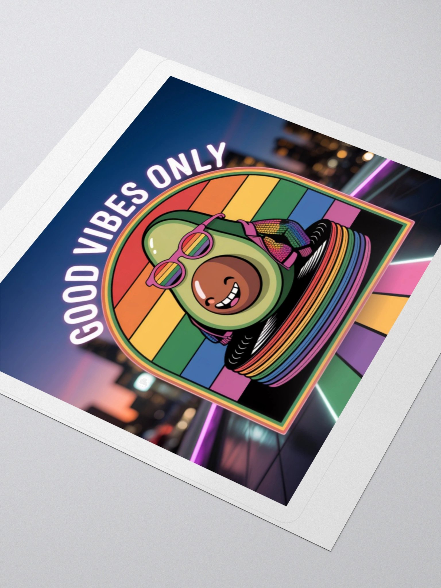 Exclusive "Good Vibes Only" Rainbow Avocado Sticker by TDS Music - Neon Pride Design product image (8)