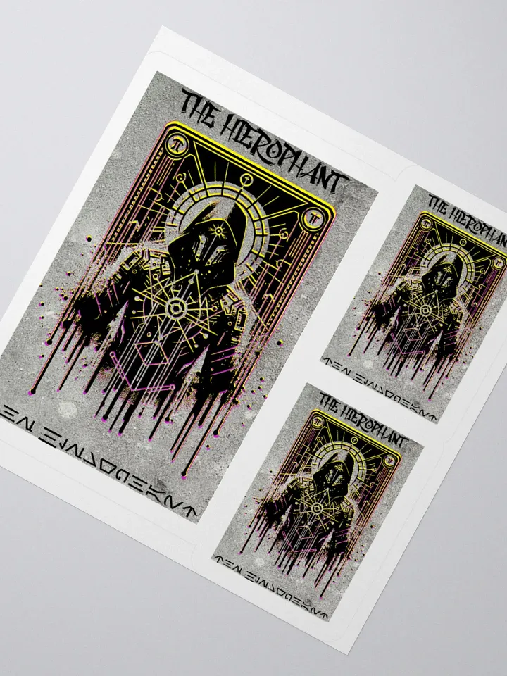 Cyberpunk Tarot Sticker – "The Hierophant" Card with Ornate Hooded Robes & Armored Mask – Futuristic Graffiti Stencil Vinyl Decal product image (5)