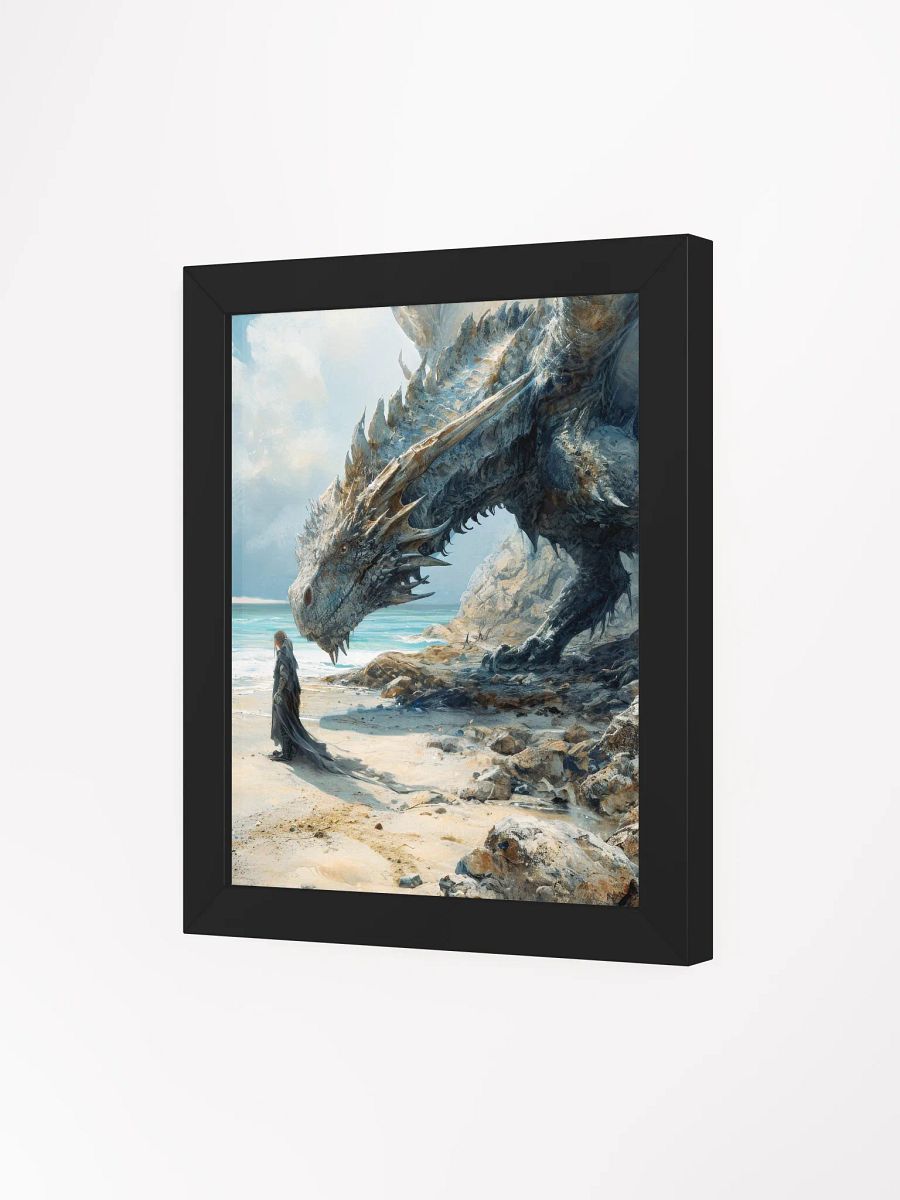 Knight with a giant dragon on a beach - Framed High Quality Matte Poster product image (18)