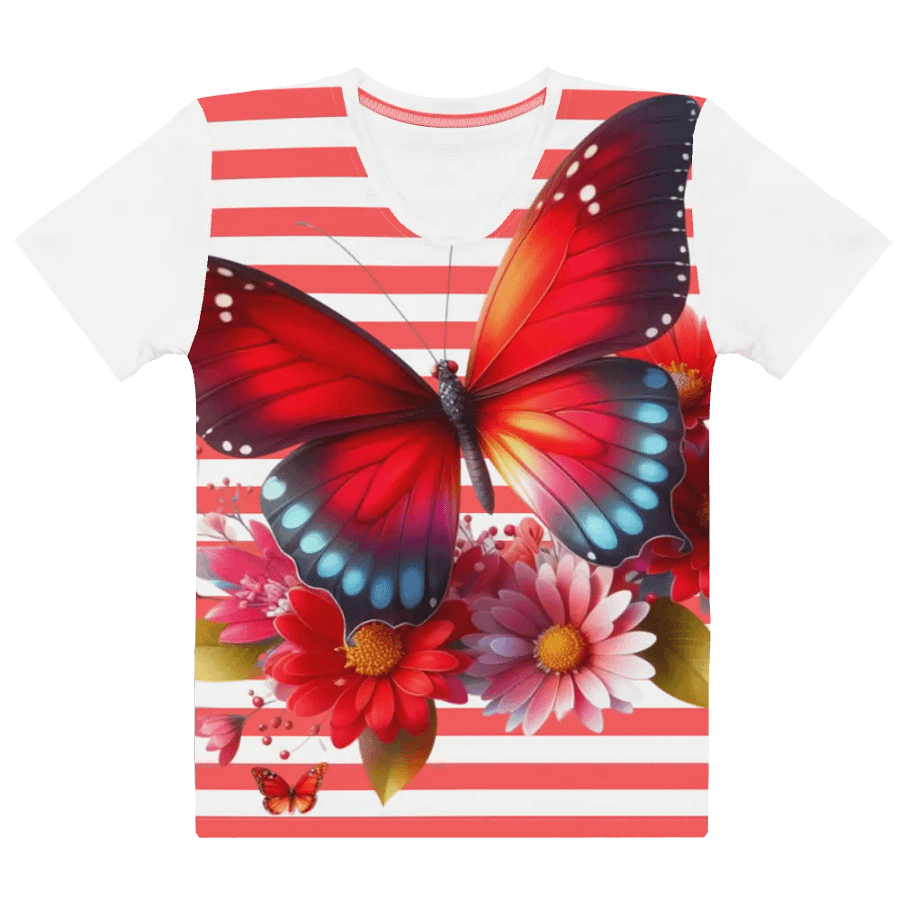 Vibrant Butterfly Paradise Red Stripped Women's T-Shirt product image (2)