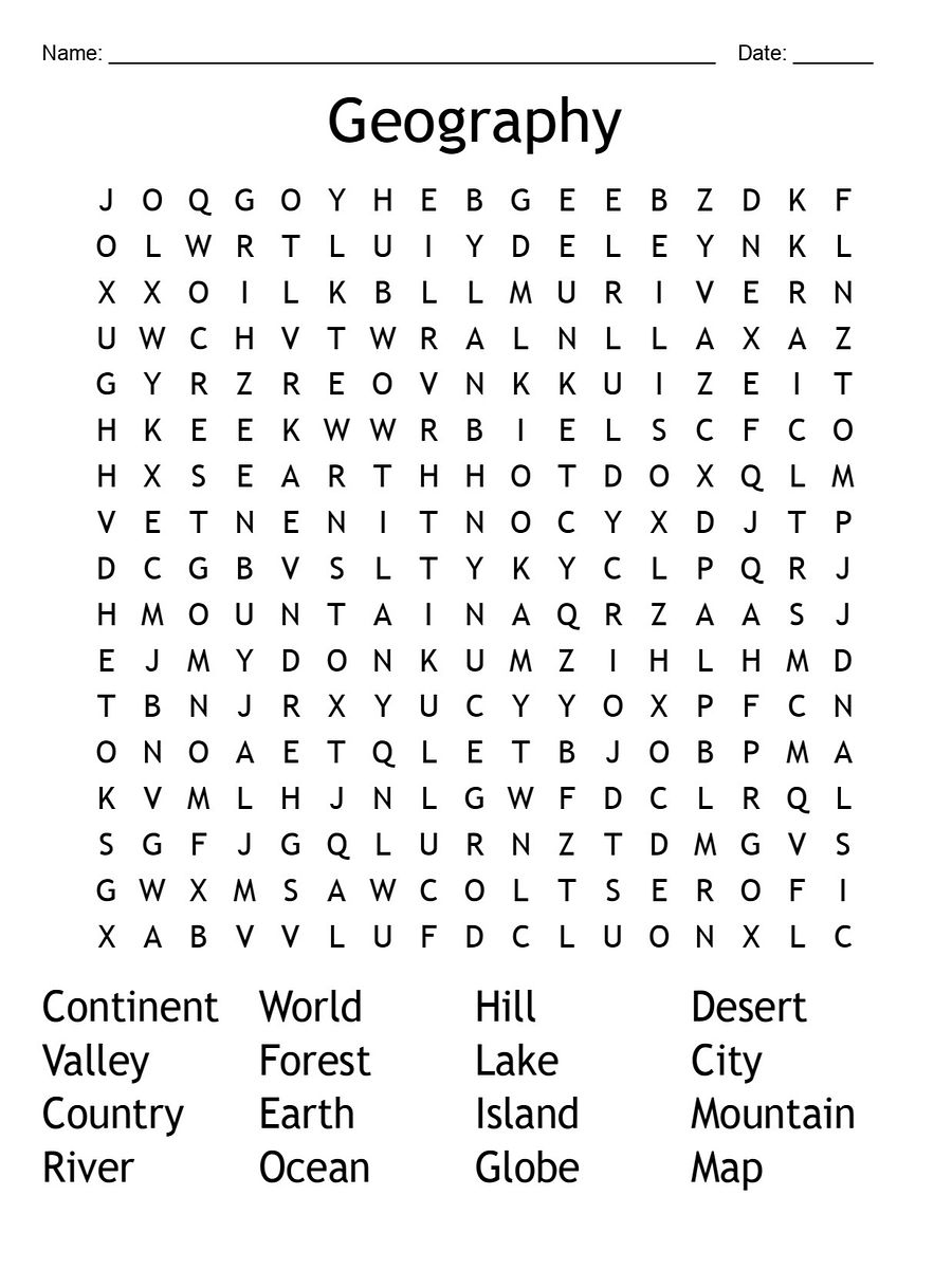 Printable 2nd Grade Geography Word Search product image (1)