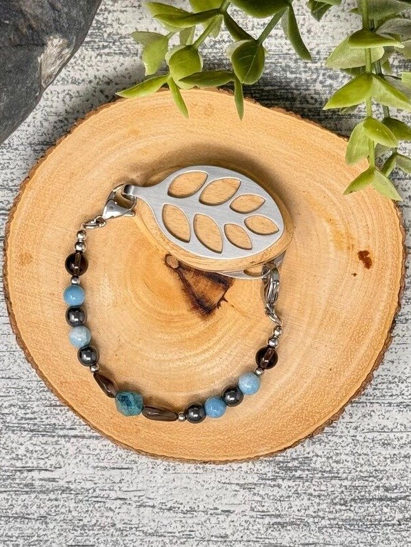 Serenity Bracelet | Agate, Larimar & Smoky Quartz | Handmade Accessory for Bellabeat Leaf Urban & Ivy product image (2)
