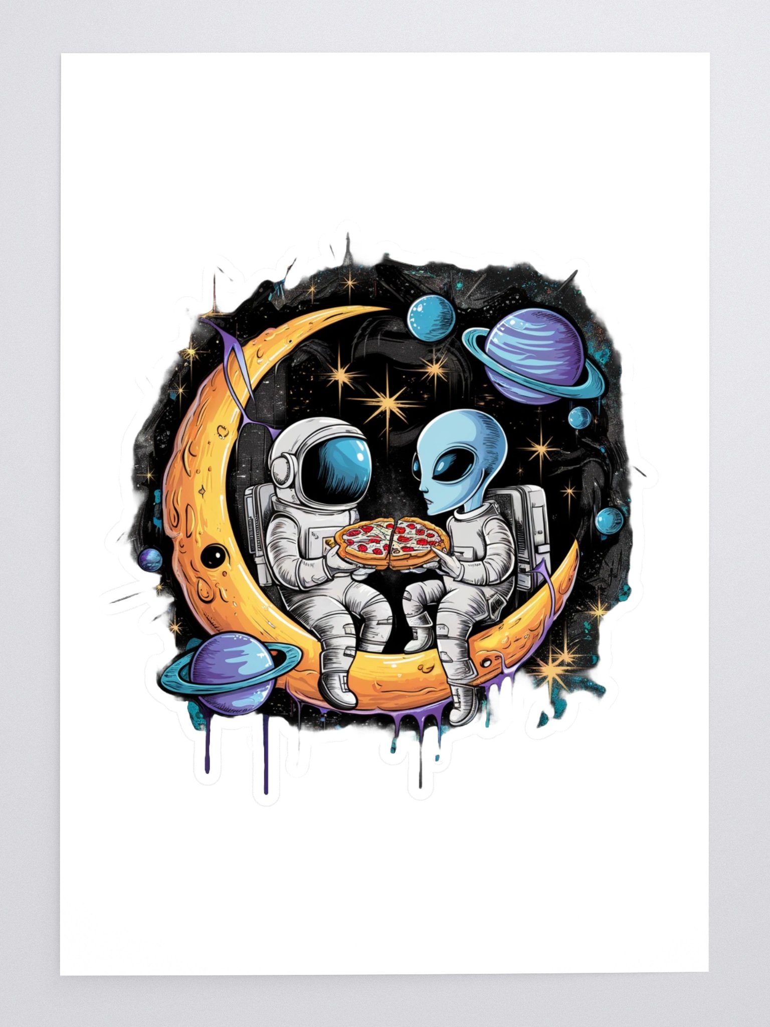 Space Pizza Party: Astronaut and Alien Enjoy a Slice on the Moon for Sci-Fi Lovers T-Shirt Hodies mens womens fit many item,color,size product image (3)