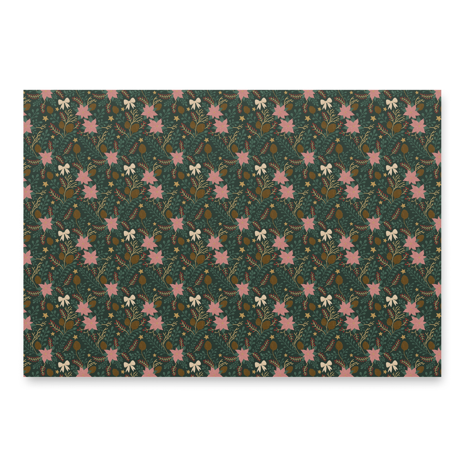 Enchanted forest blooms Christmas wrapping paper. Set of 3 sheets in green, soft pink, and white product image (4)