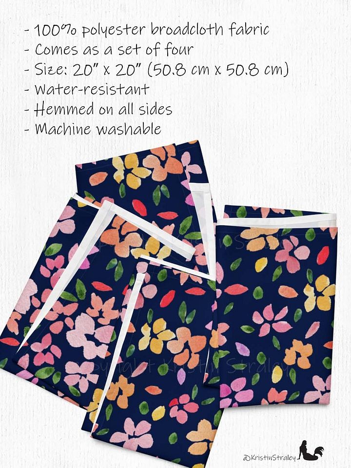 Spring Flowers on Navy Blue Cloth Napkin Set of 4 product image (2)