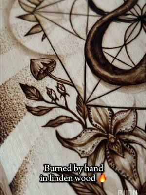 Serpent pyrography art 🔥 Commissioned piece that I put a lot of intention and love into ❤️‍🔥 details 🔍 #pyrography #pyrographyart #woodburning #handmade #woodart #artist #handcrafted #serpent #snake #artwork #natureart #witchyvibes 