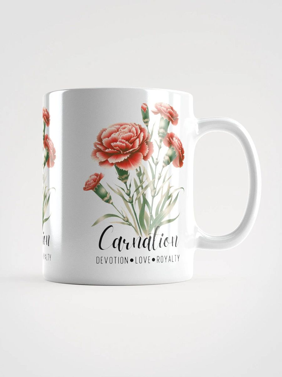 Carnation Ceramic White Mug: Devotion, Love, Royalty January Birth Month Flower product image (3)