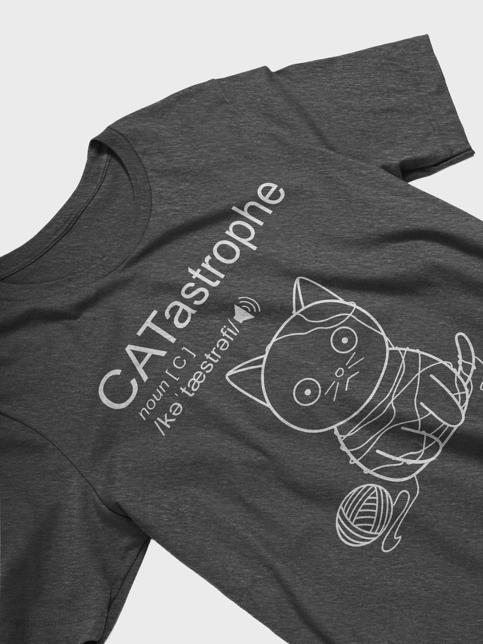 CATastrophe (Cat with Yarn - White Print) - Unisex Adult Super Soft Lightweight T-shirt product image (2)