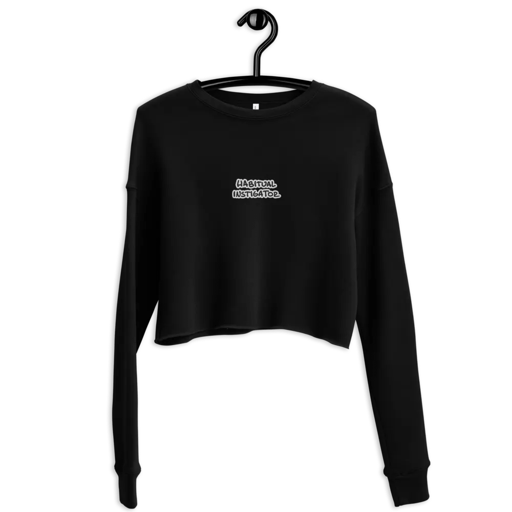 HABITUAL INSTIGATOR (B&W thread) embroidered fleece crop crew product image (8)