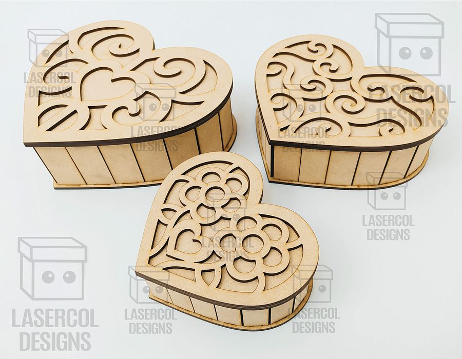 Heart Shaped Box Set 1 (5 Styles, 3 Sizes) - Laser Cut Files product image (5)