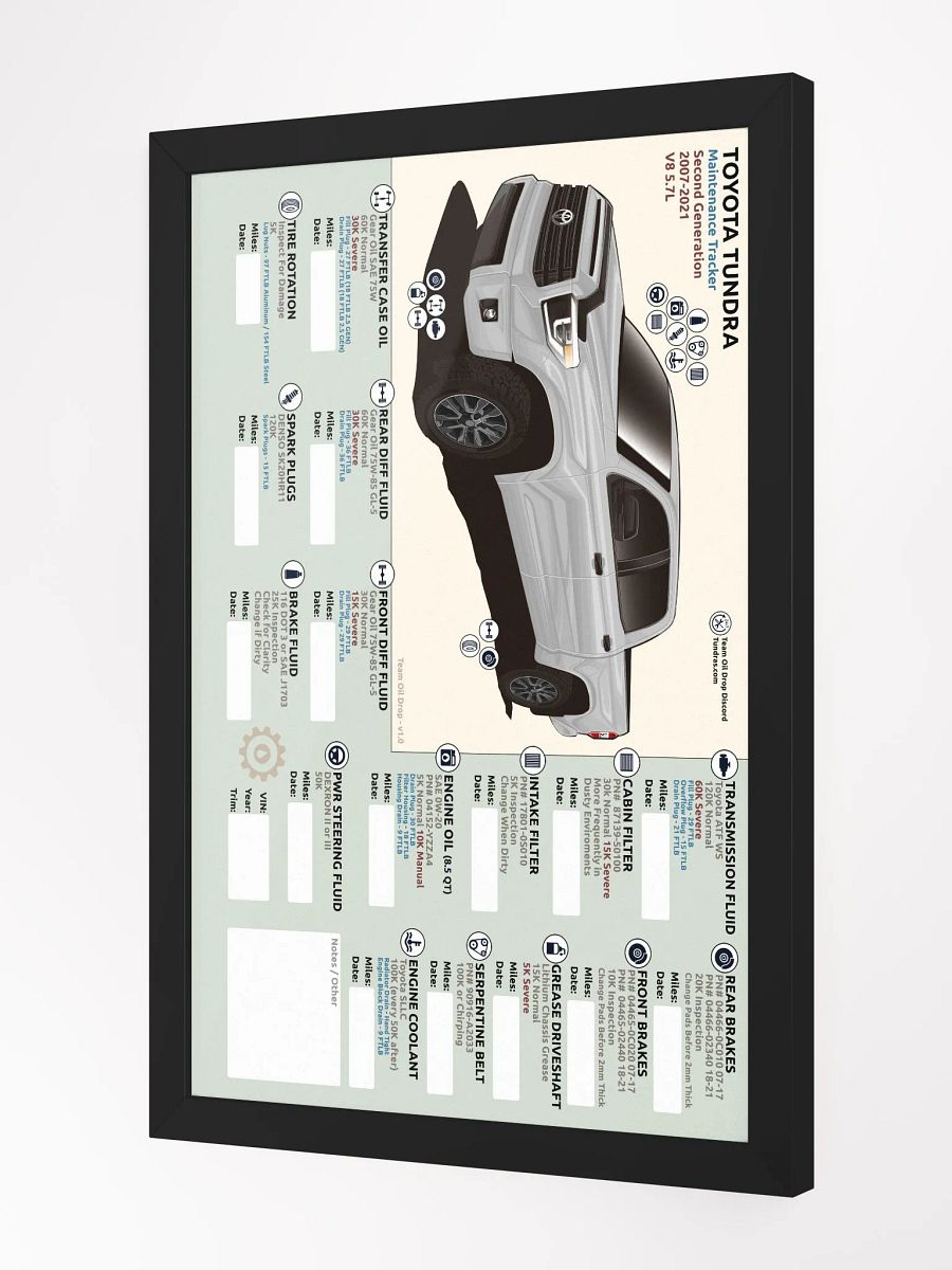 2ND GEN TUNDRA MAINTENANCE TRACKER - White (Framed) product image (3)