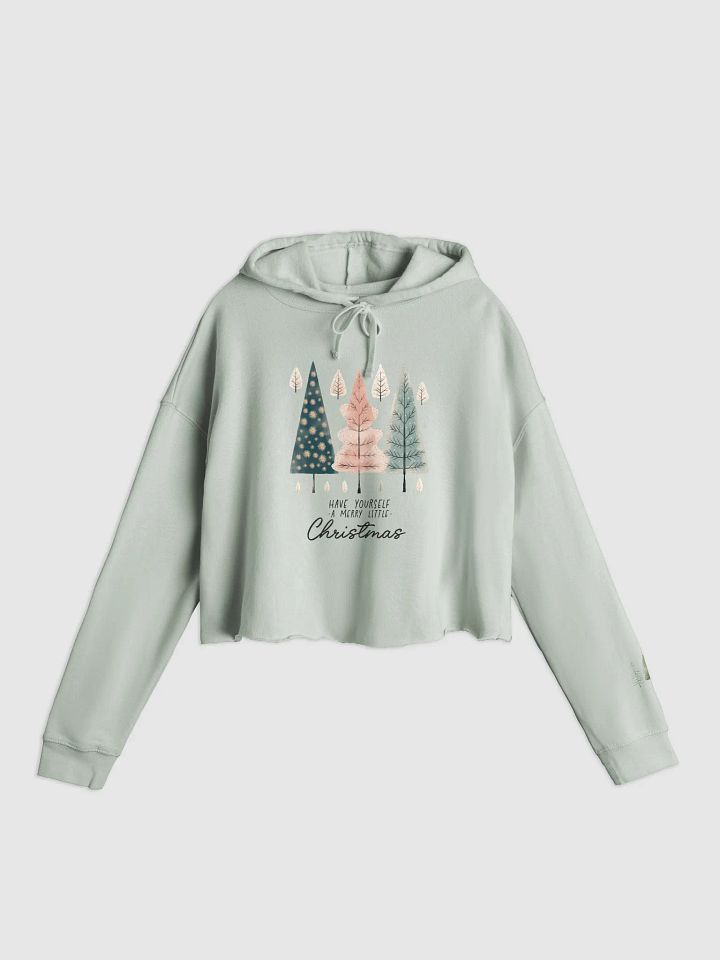 Festive Trees Illustrated Women’s Crop Hoodie product image (1)