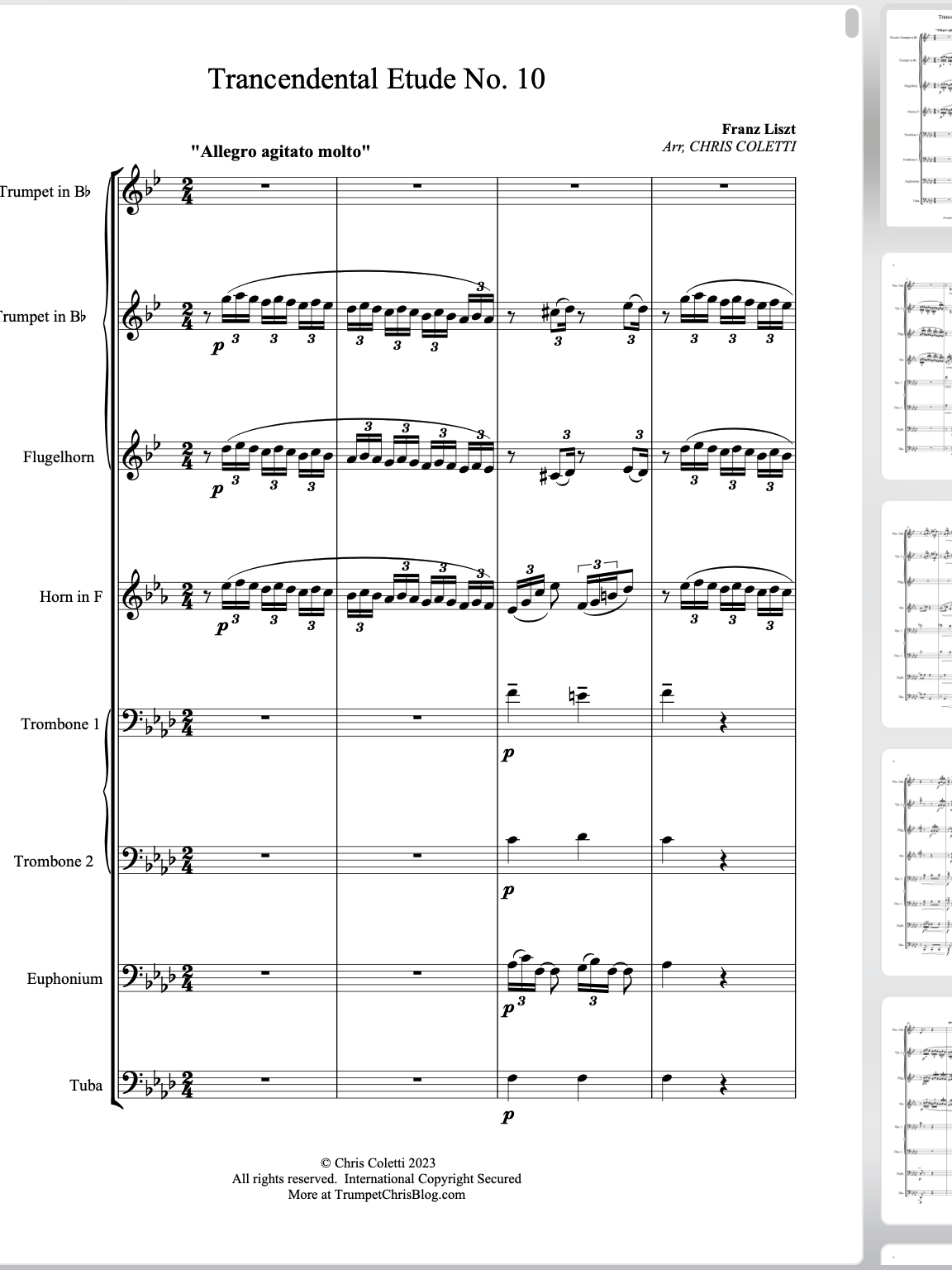 Brass Octet Sheet Music - Liszt: TRANSCENDENTAL ETUDE X arr. Chris Coletti product image (1)