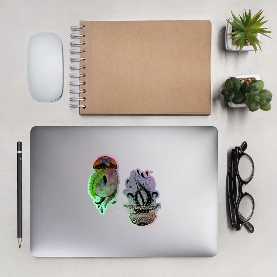 Intricate Botanical Jellyfish Holographic Sticker Set product image (9)