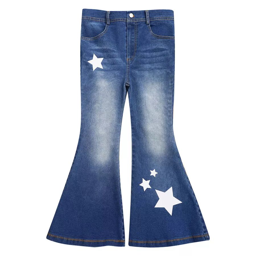 Teens Girls Flared Jeans Denim Elastic Waist Flare Leg Baggy Pants Jeans Pants product image (4)