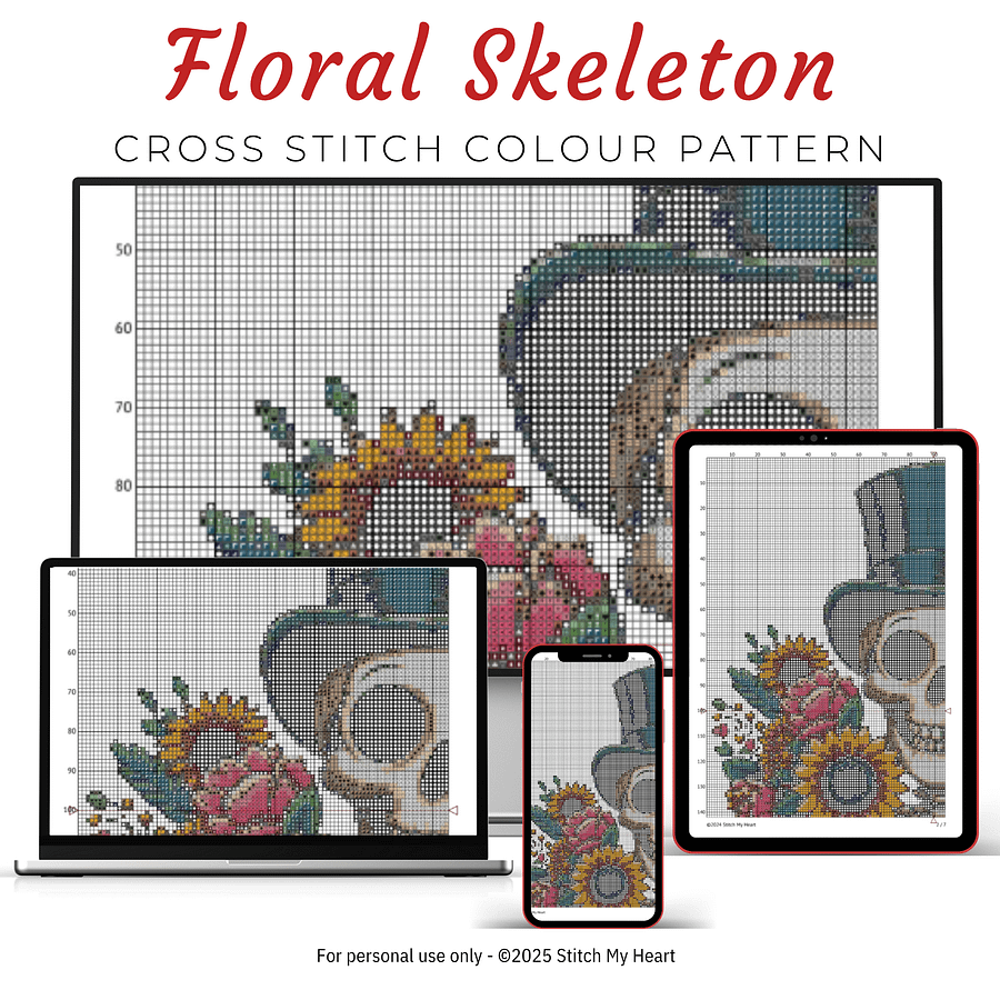Floral Skeleton Cross Stitch Pattern product image (3)