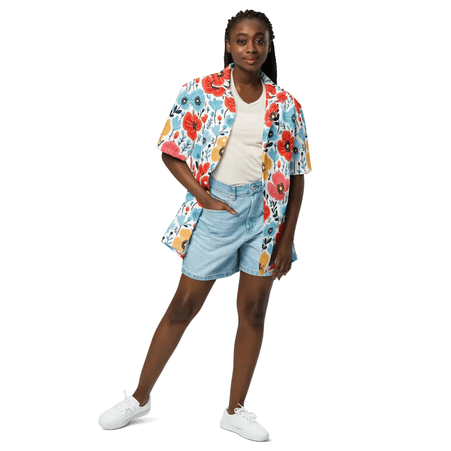 Retro Poppies Blue Red Hawaiian Shirt product image (3)