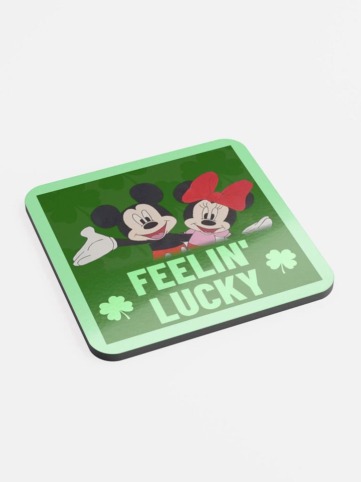 mickey and minnie mouse (art by Dina R.) green style - acrylic painting picture - Glossed Cork Coaster product image (2)