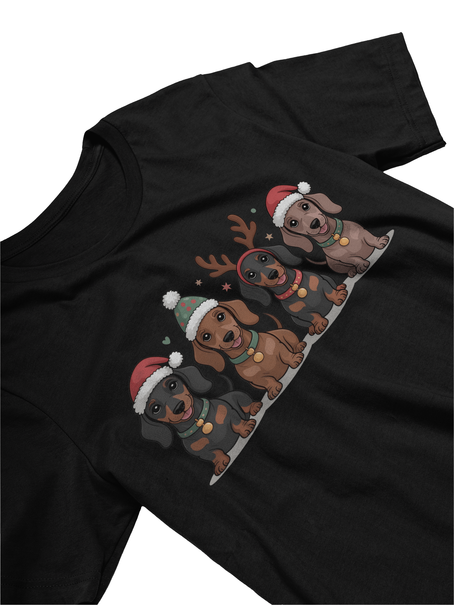 Cute Christmas Dachshund Puppies T-Shirt – Santa Hat & Reindeer Antler Doxies product image (4)