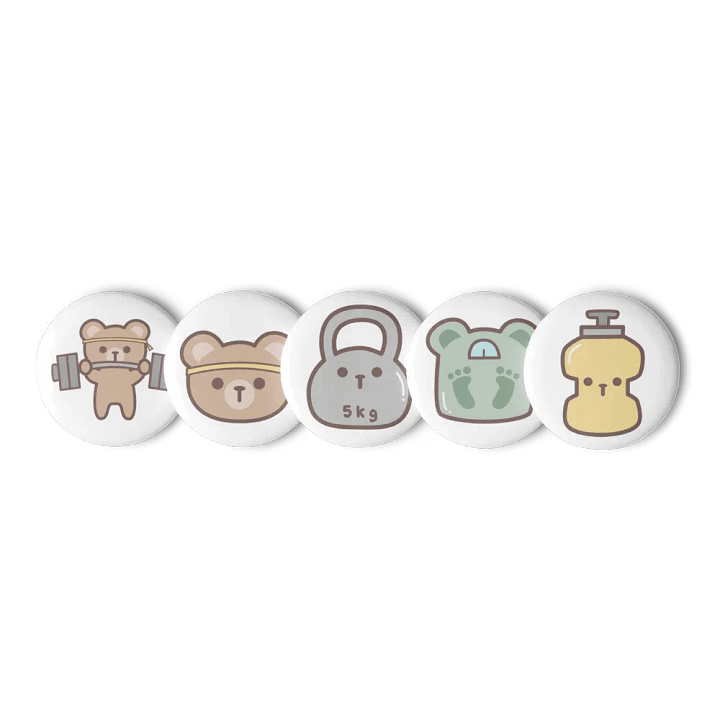 Bear Power Fitness Sport Pin Buttons Set product image (3)