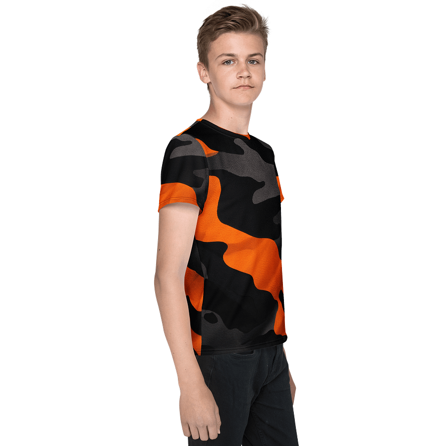 Youth Crew Neck T-Shirt black and orange camo product image (4)