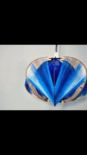 Here she is in all her splendour 💙, This is a wooden lampshade design with spun thread weave. It is woven in two layers to cr...